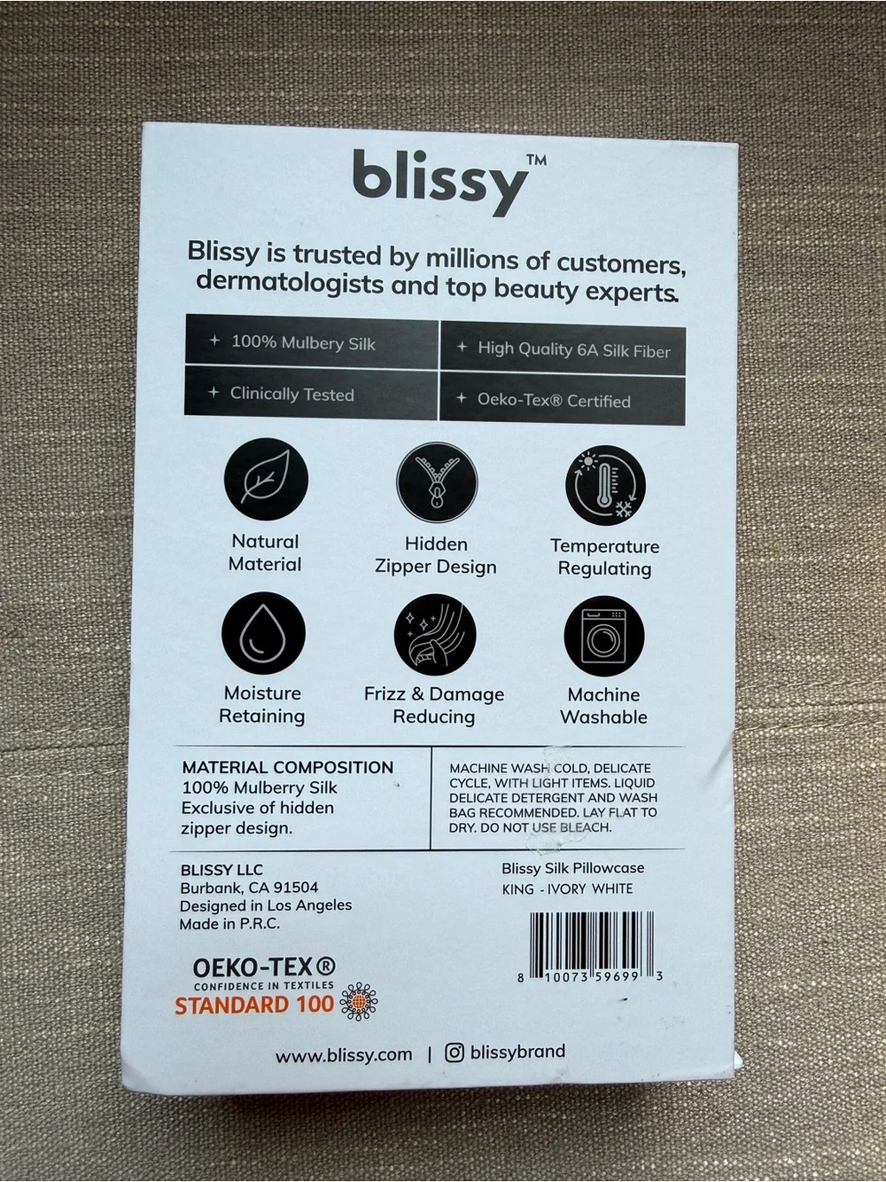 Bliss 100% Mulberry Silk Pillowcase - White